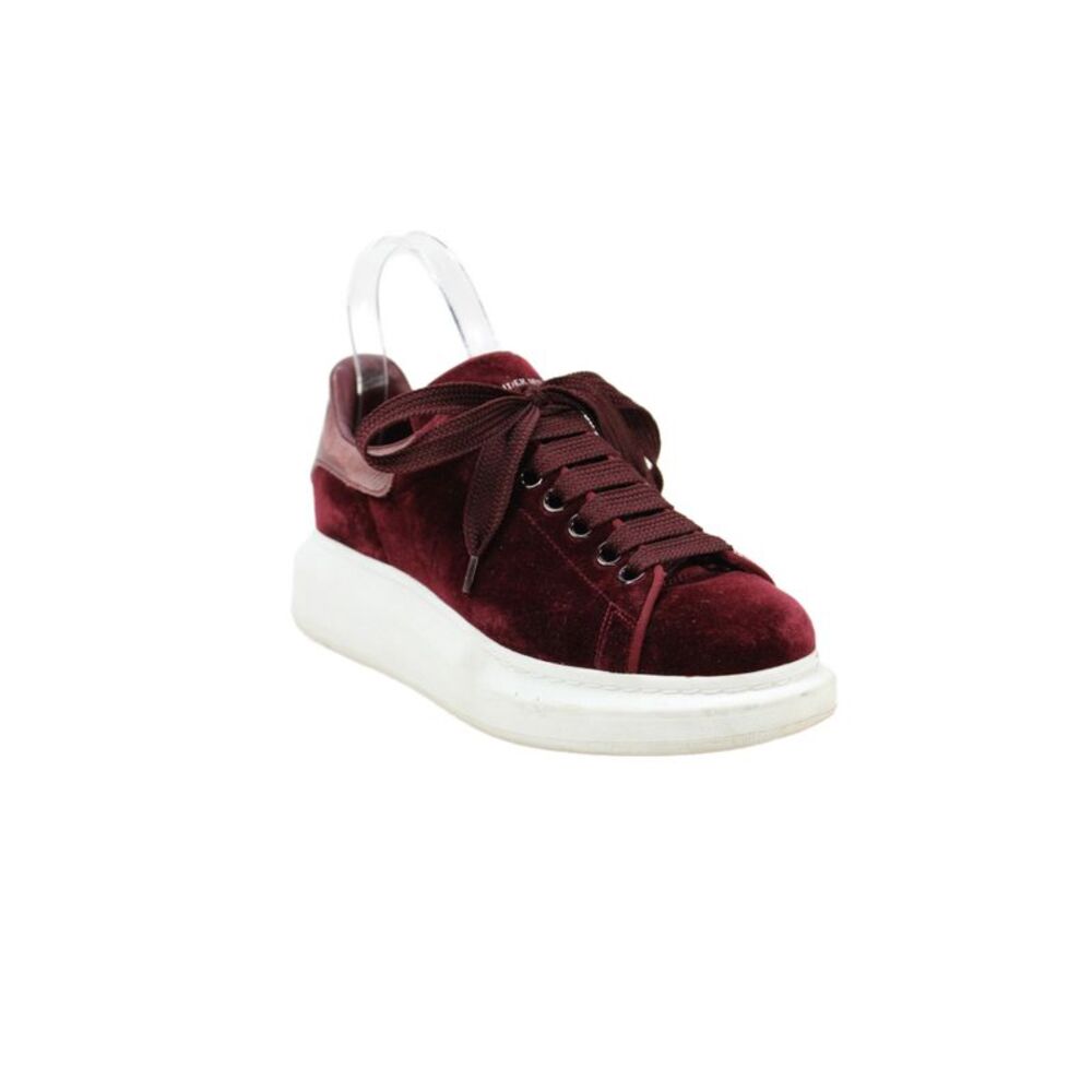 Alexander McQueen Womens Velvet Lace Up Platform Sneakers Shoes Red Size 7.5D